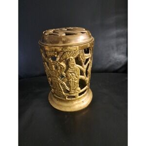 FINE CHINESE ASIAN ANTIQUE BRASS IMMORTALS INCENSE‎ BURNER CANDLE HOLDER TAO